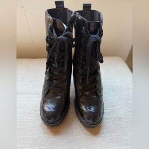 Steve Madden Black Croc Lace-Up Boots